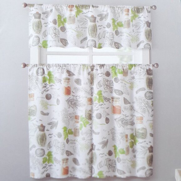 Kitchen Curtain Set 3 Pc Valance Tiers Spices Herbs - Picture 1 of 3